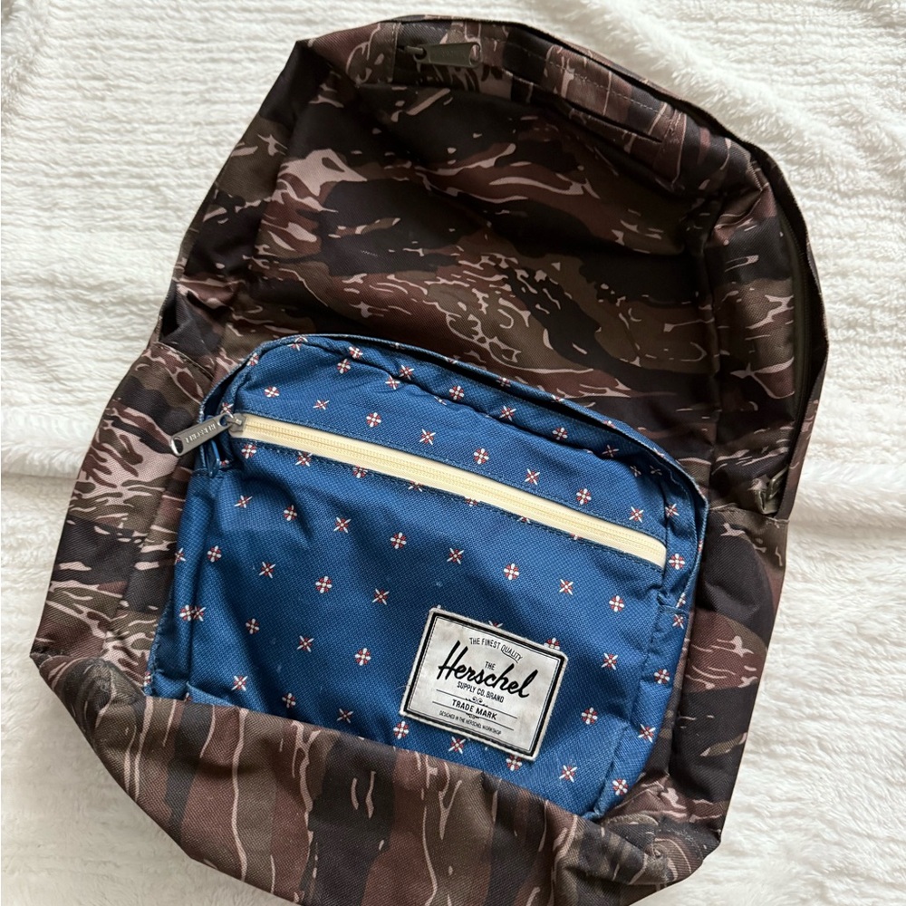 Herschel Supply Company Blue and Brown Backpack with Leather Accents